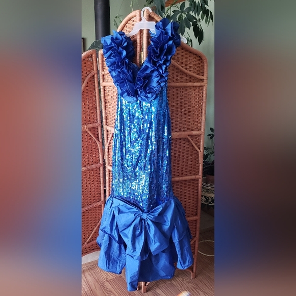 90s Gown Alyce Designs Vintage Royal Blue Homecoming Sequin Dress - Picture 3 of 8